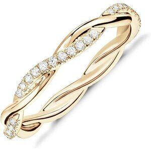 Gold Plated CZ Twisted Rope Eternity Ring for Women Dainty Stackable Jewelry